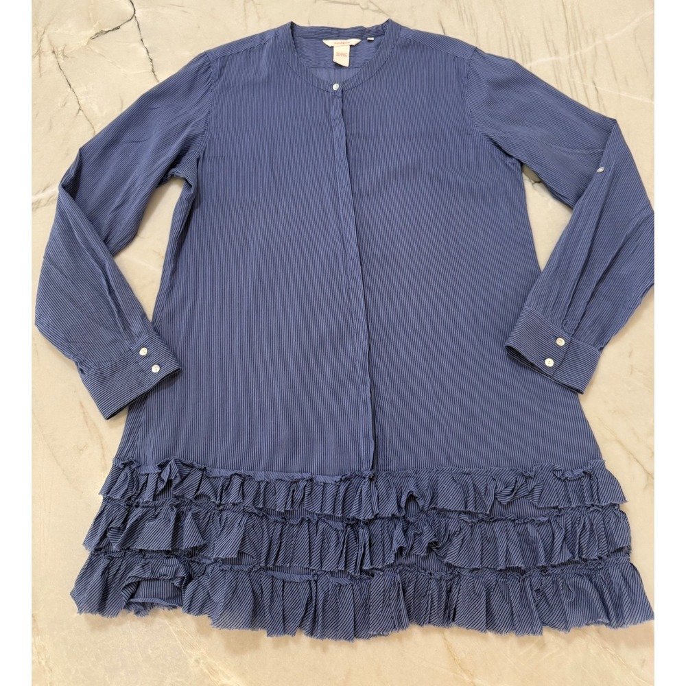 Sundance Blue‎ Striped Ruffle Hem Cotton Tunic Nautical Womens Sz Large Coastal